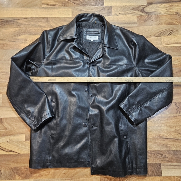 Calvin Klein Black Leather Jacket Men’s XL Quilted Lined - Picture 8 of 10